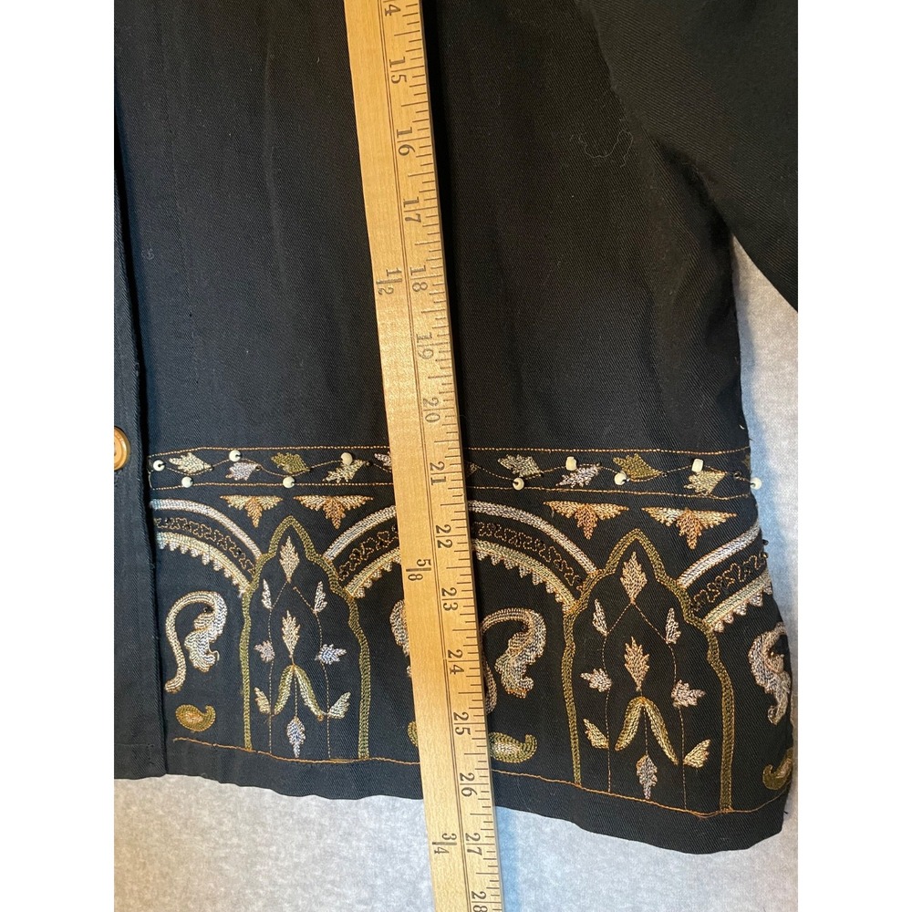 Stonebridge Jacket Button Up‎ Womens Large Embroidered Beaded Cotton Black - Picture 4 of 10
